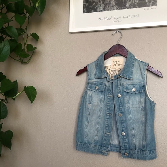 Lace Back Jean Vest - Picture 1 of 4